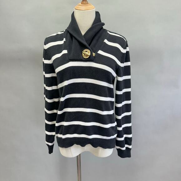 Lauren Ralph Lauren navy & white striped shawl collar sweater size medium - Picture 15 of 15